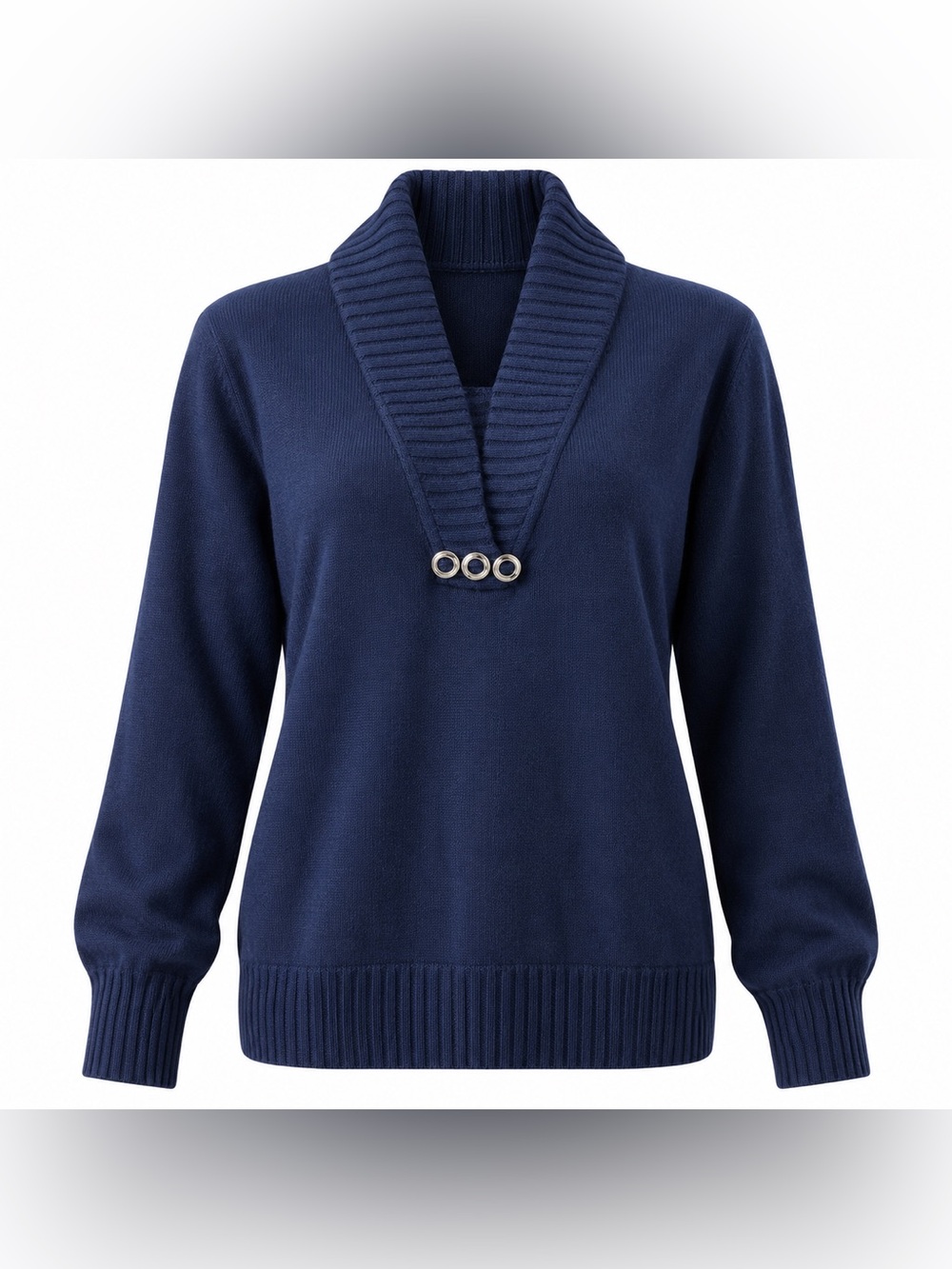 RABE Navy Shawl Collar Knit Sweater Women 46 XL
